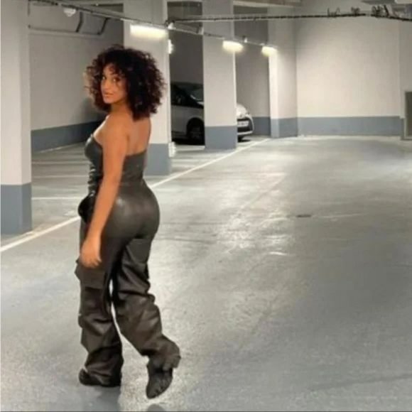 ZARA FAUX LEATHER LONG JUMPSUIT - Picture 4 of 8